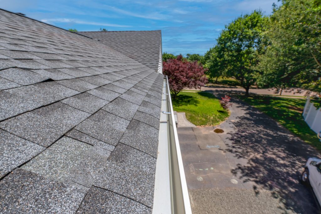 shingle roof with newly cleaned gutters